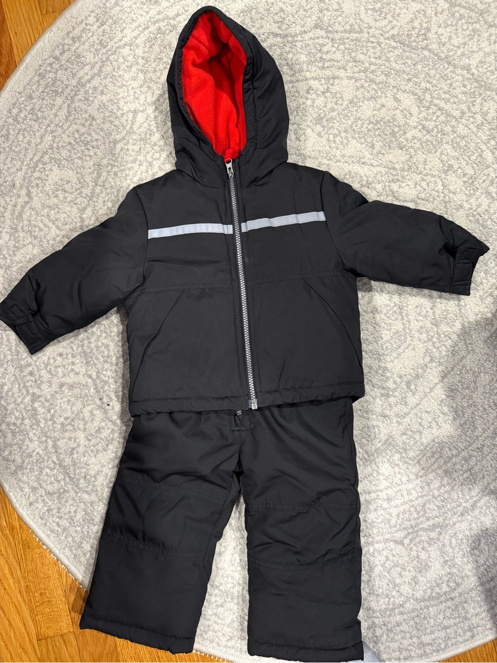 Black Carters Kids Winter Snow Suit with Red Lined Hood